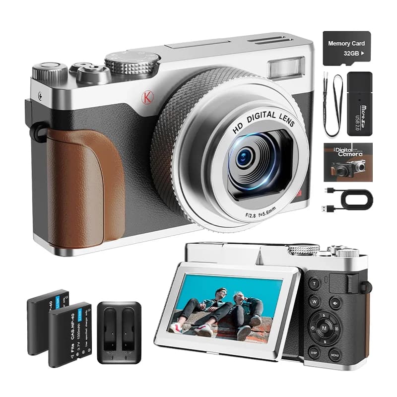 Caméra numérique NBD K100 4K, caméra vidéo HD 64MP avec écran rabattable, zoom 16X, caméra compacte 