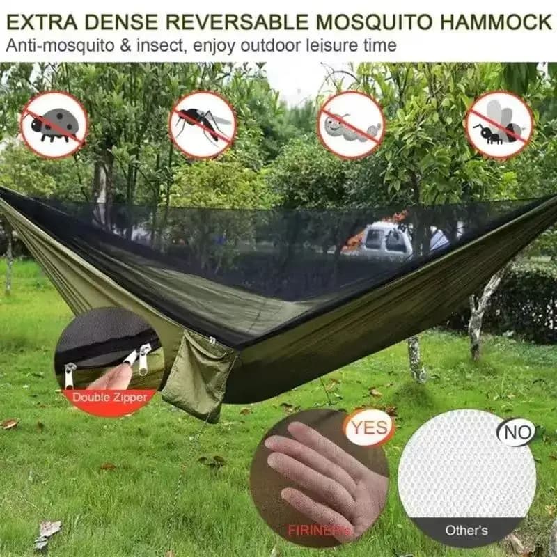 Hamac extérieur 250x120cm avec filet – Tissu de parachute léger pour le camping et les voyages