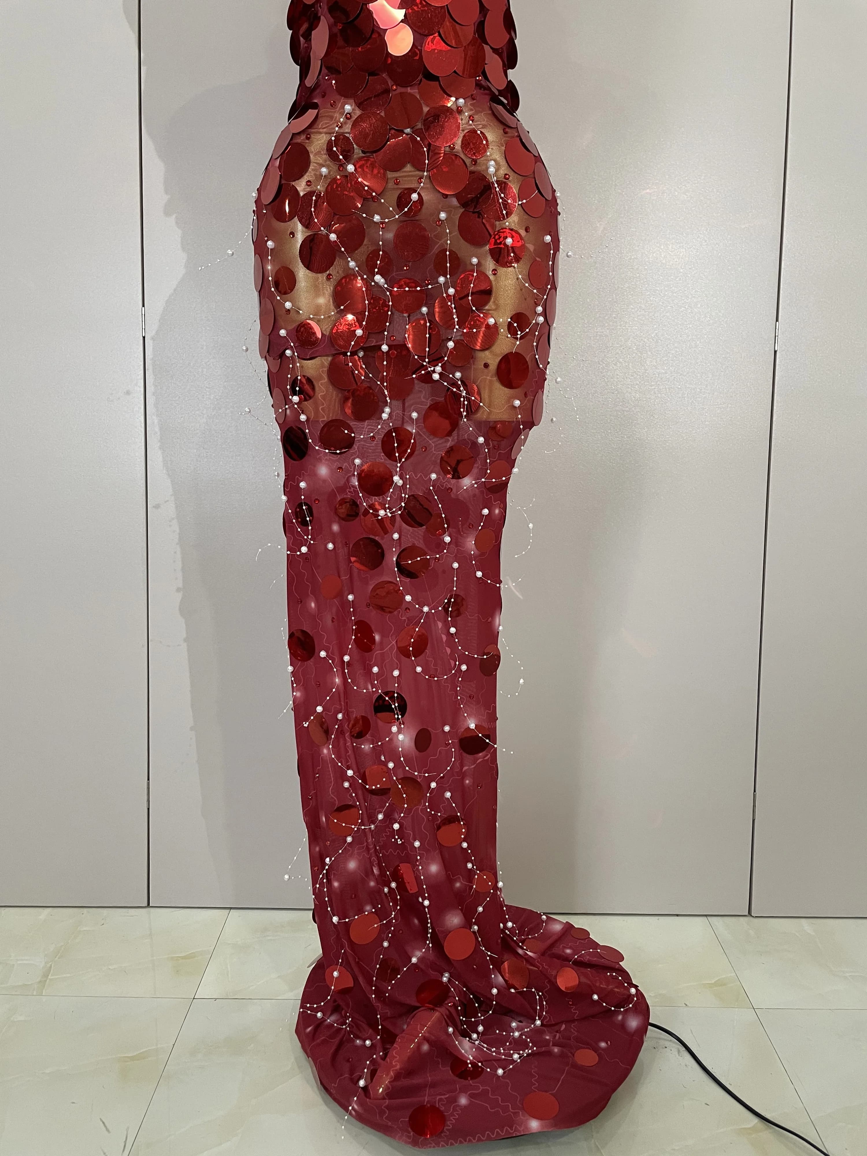Robe Maxi en maille pour femmes, tenue de luxe, paillettes scintillantes, Sexy, soirée, spectacle, c