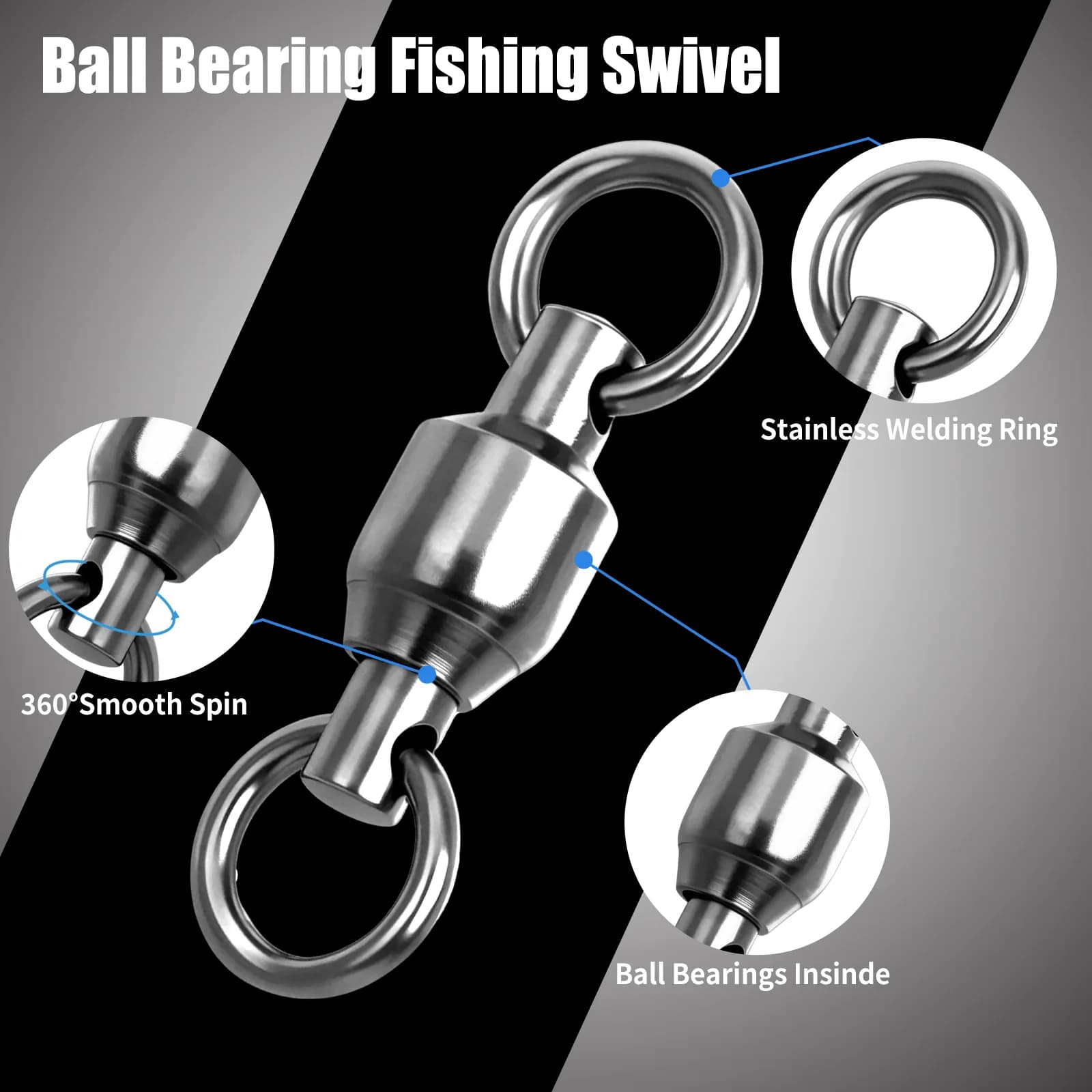 FishTrip roulement à billes émerillons 10-100 pièces pêche pivotant solide anneau de soudage en acie