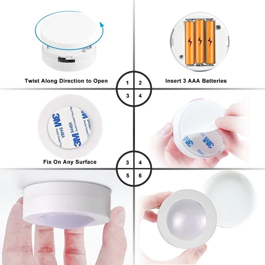 Puck lumineux LED sans fil sous-meuble, avec télécommande, lampe de nuit à intensité variable, alime