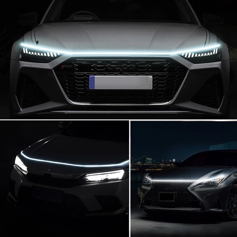 Feu de capot de voiture LED avec clignotant, balayage jaune, démarrage DRL, feux de jour dynamiques,