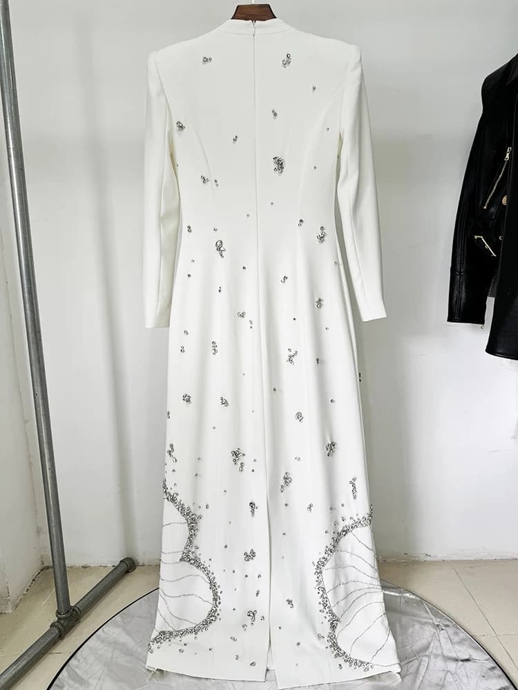 HIGH STREET Nouveauté 2026 Robe longue de créateur pour femme à manches longues, luxueuse, ornée de 