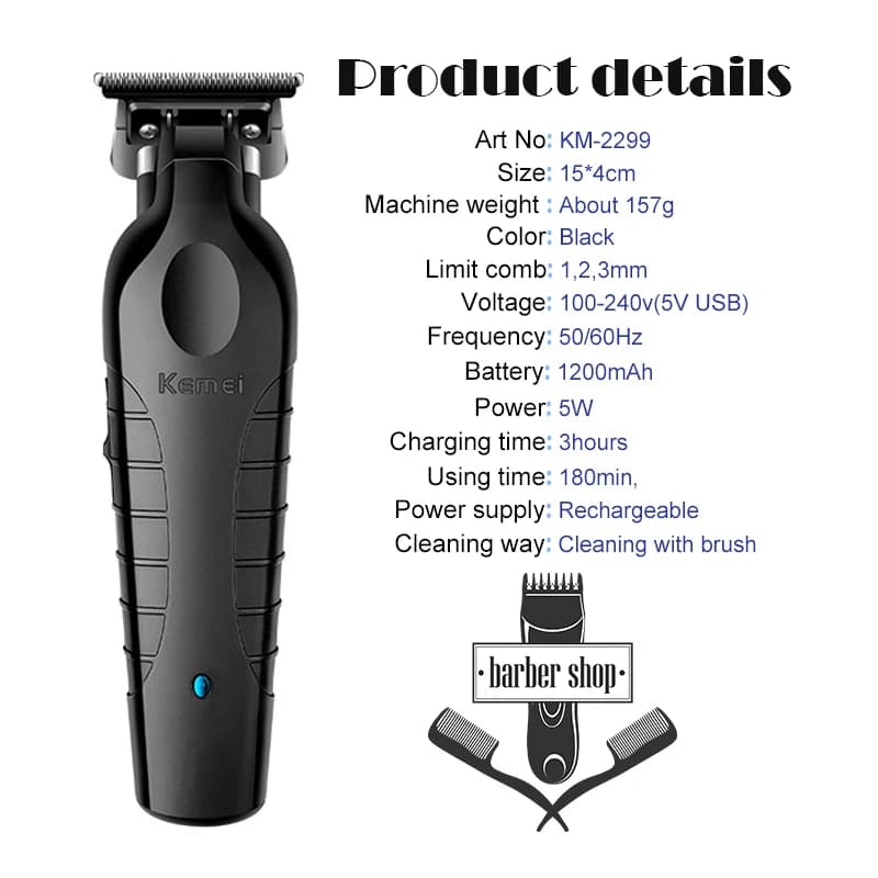 KM-2299 tondeuse à cheveux Kemei professionnel électrique USB Rechargeable tondeuse de barbier tonde