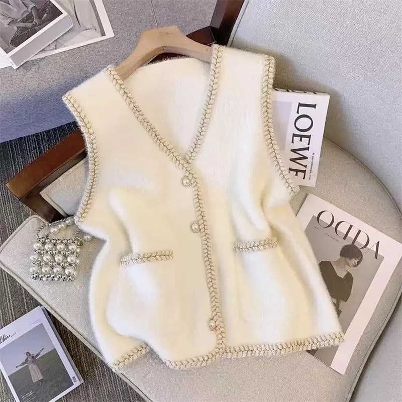 Xiaoxiangfeng-Pull en velours à col en V pour femme, nouvelle veste en Y, col en V avec émail vison,