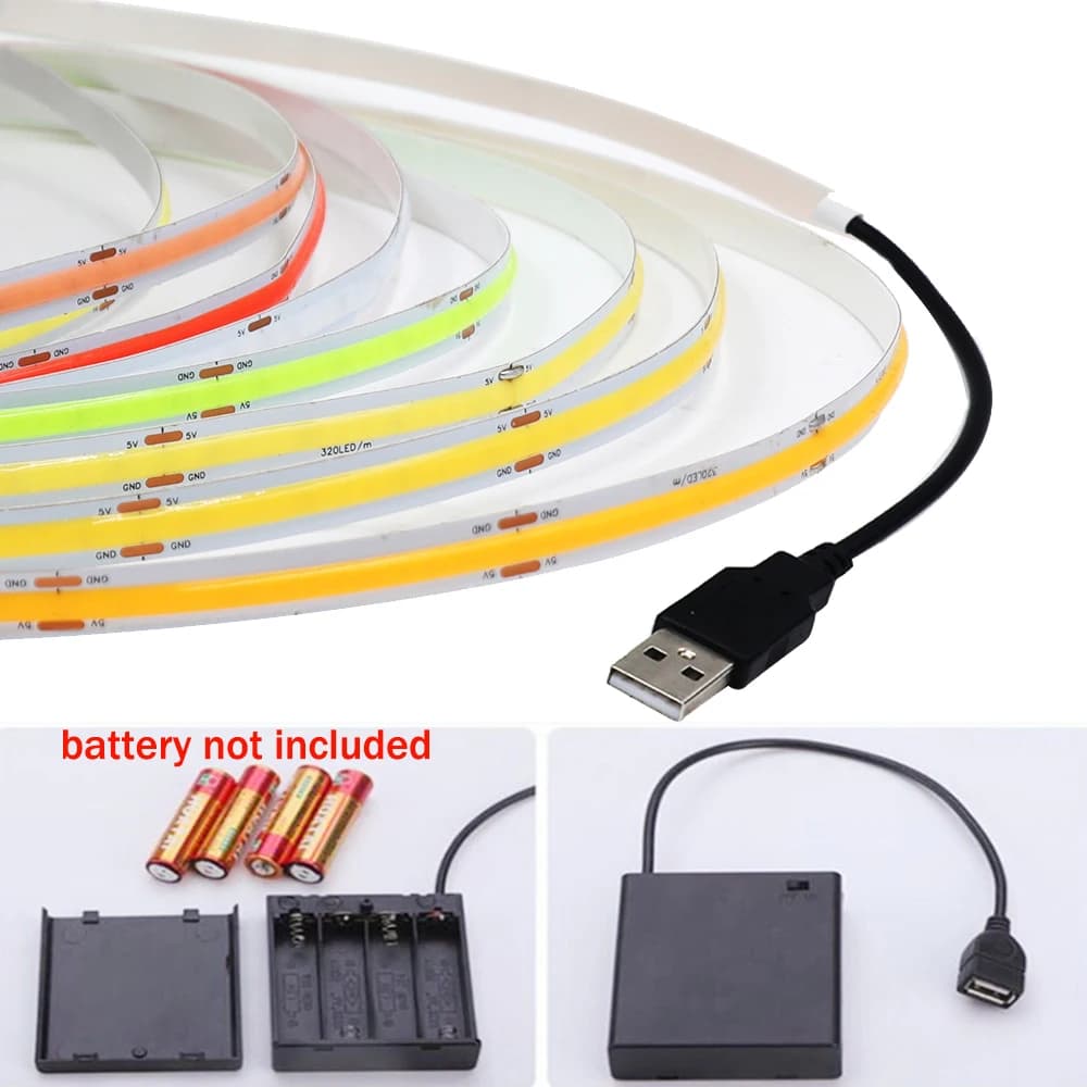 DC5V USB COB LED bande batterie puissance bande LED Flexible lumière 320LED haute densité lumière li