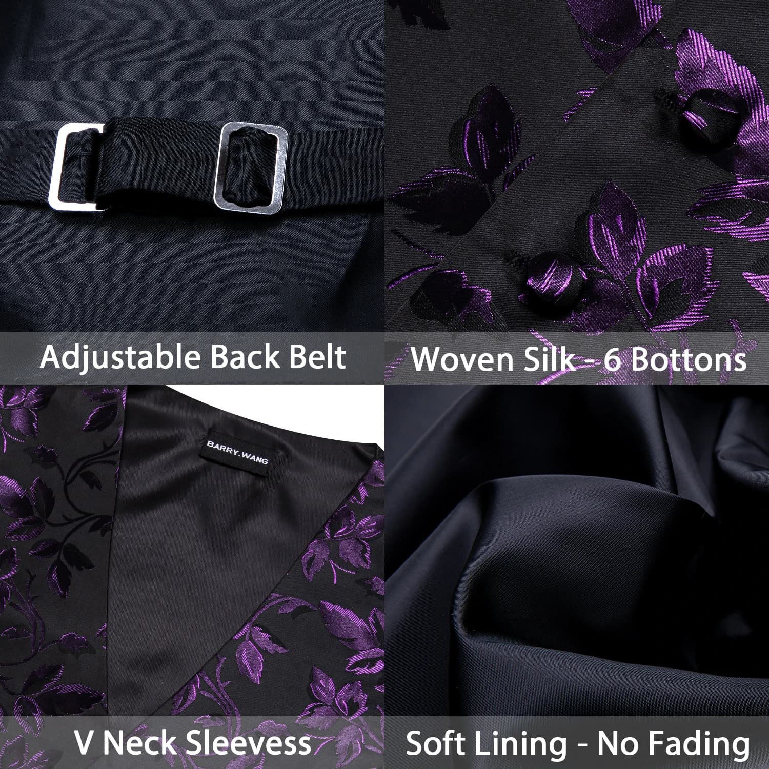 Lilas violet Violet lavande soie hommes gilet cravate Hanky boutons de manchette ensemble tissé gile