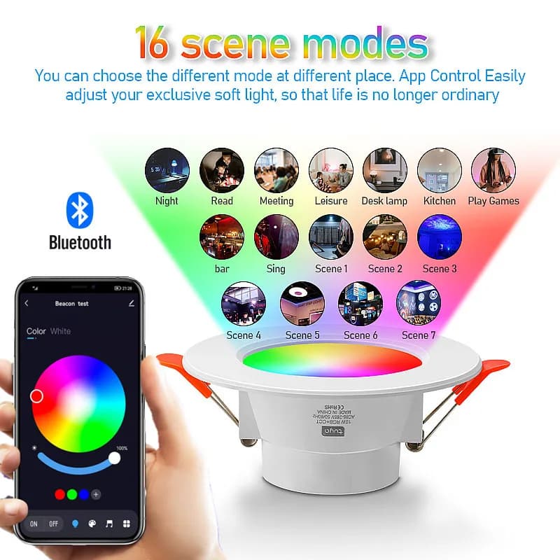 TUYA LED Downlight Dimmable AC85-265V 10W 15W Intelligent Graffiti contrôle voix APP RGB CW couleur 