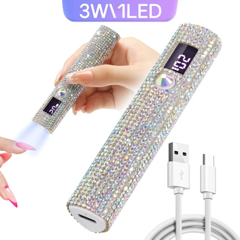 Mini lampe à ongles LED UV avec diamants, sèche-ongles portable pour durcir le vernis gel, machine d