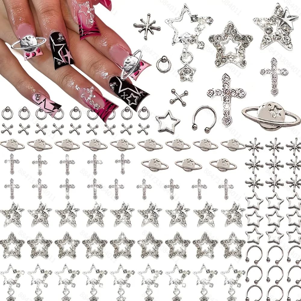 70 pièces breloques pour ongles en forme d'étoile pour ongles en acrylique, décoration d'art d'ongle