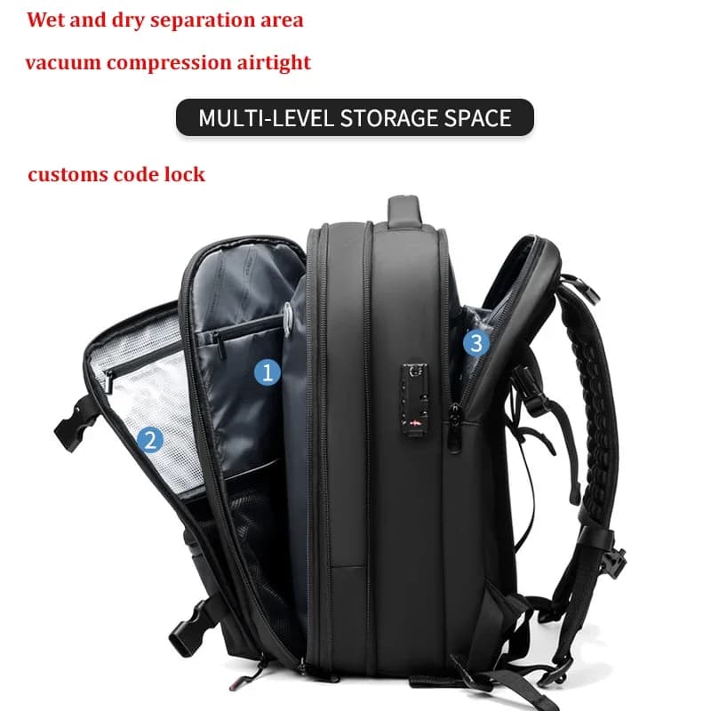 Sac à dos à compression sous vide pour ordinateur portable, sac à dos de voyage pour hommes, grande 