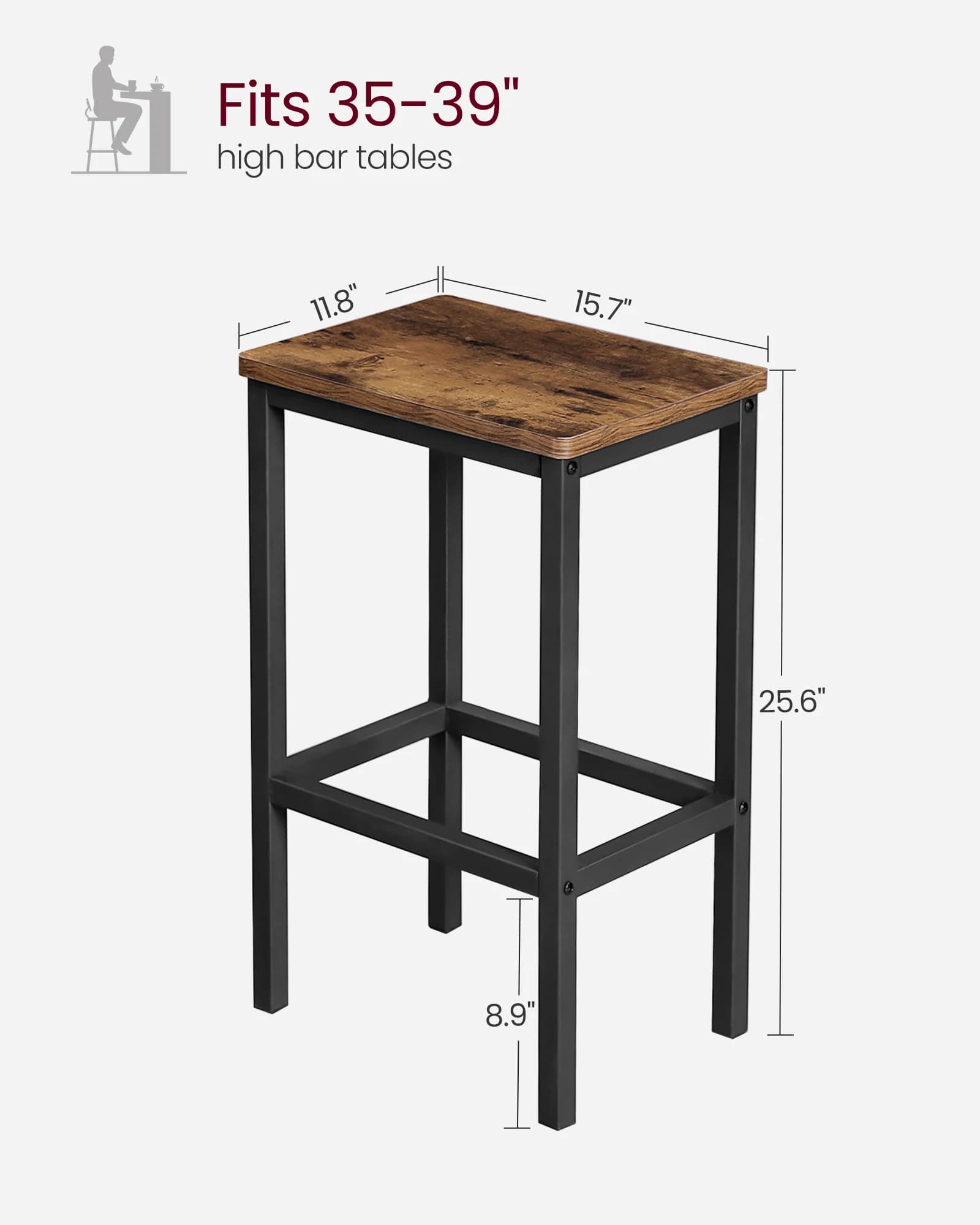 Tabourets de bar VASAGLE, lot de 2 chaises de bar, tabourets de bar pour cuisine et petit-déjeuner a