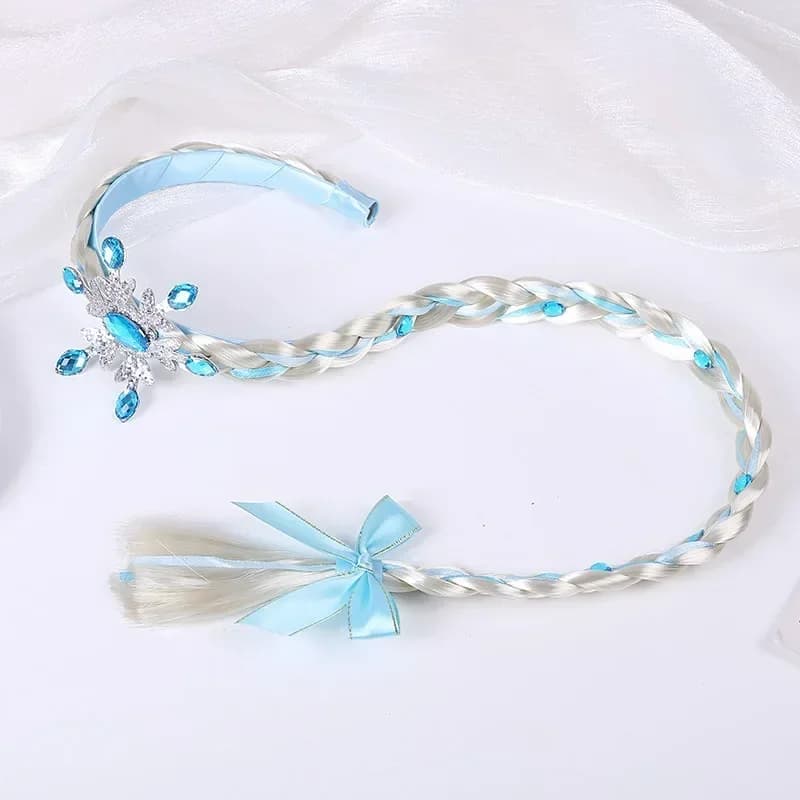 Perruque la reine des neiges tressée princesse bandeau fille Elsa flocon de neige bleu rose bandeau 