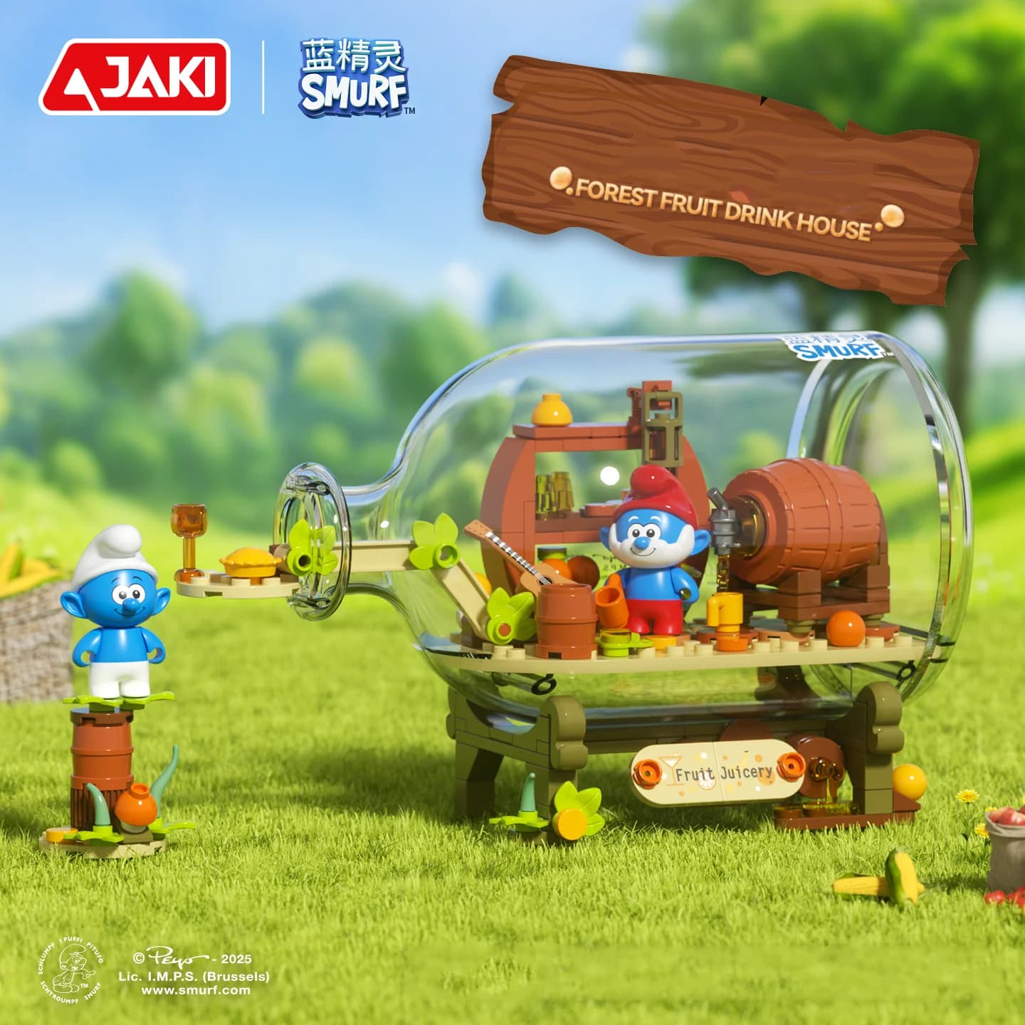 Blocs de construction Les Smurfs Bouteille à la flotte, Jardin de culture de champignons, Forêt, Boi