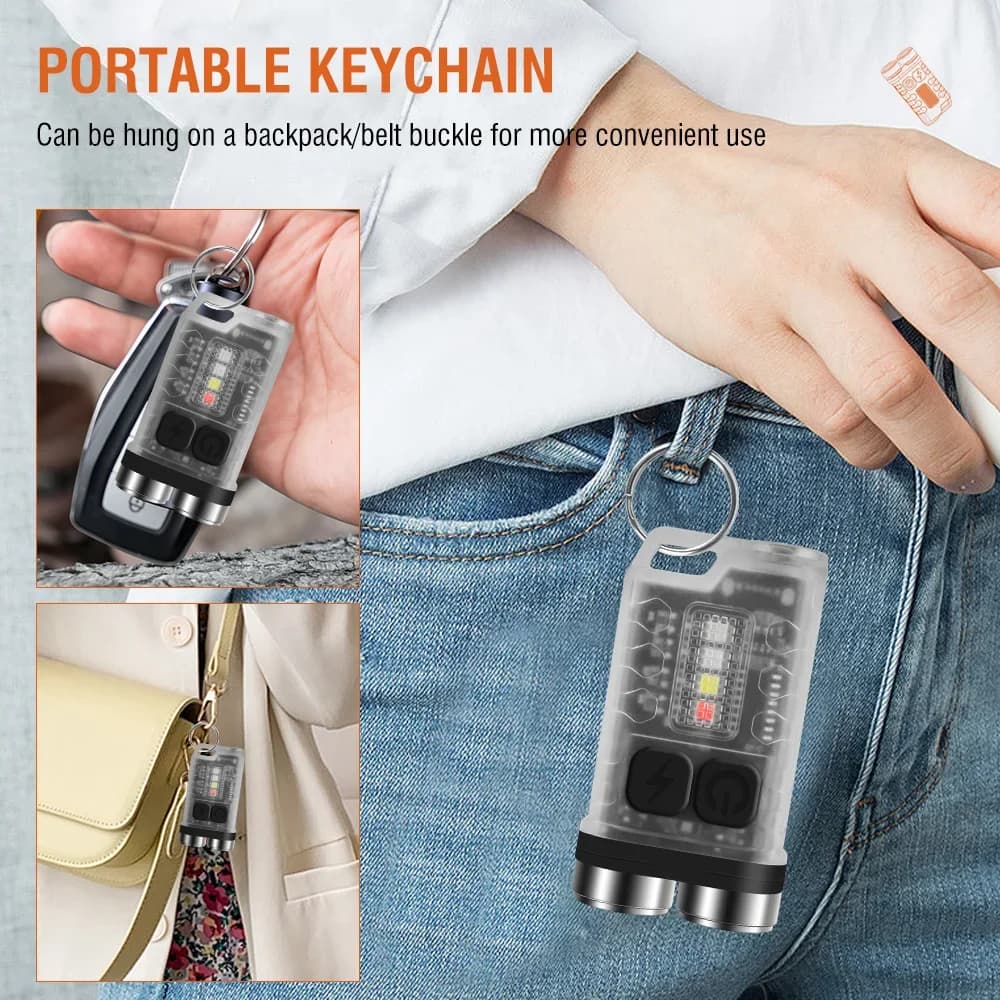 BORUiT V3 porte-clés LED Portable 900LM EDC lampe de poche UV lampe de travail type-c Mini torche Re