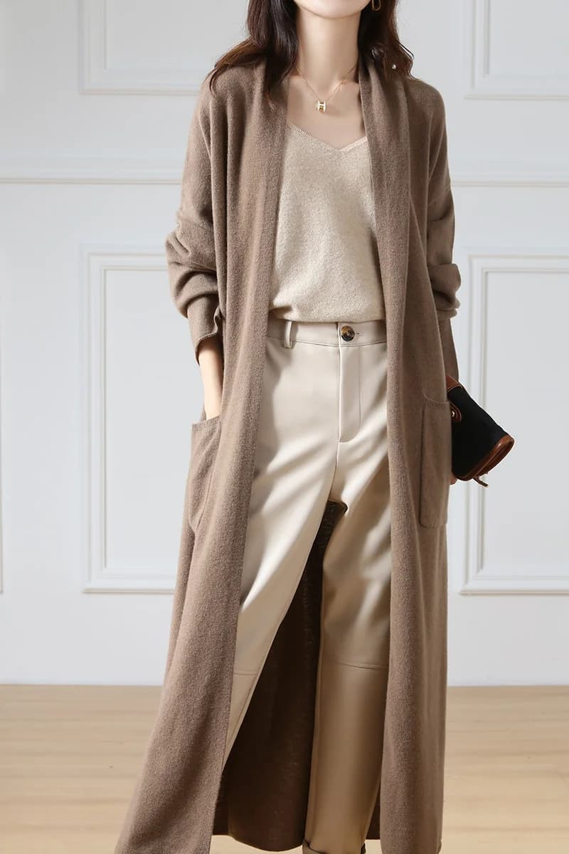 Cardigan en laine à col en V pour femme, pull 100% laine, monochromatique, mode féminine, long, tric