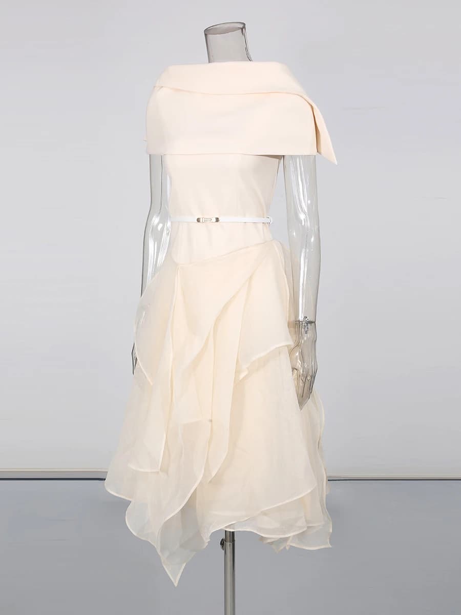 CHICEVER Ensemble deux pièces irrégulier uni pour femme, col châle à revers, sans manches, robe long