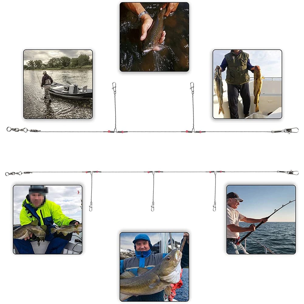 Fil de pêche en acier inoxydable avec connecteur à pression à percussion, outil de pêche, 12 pièces
