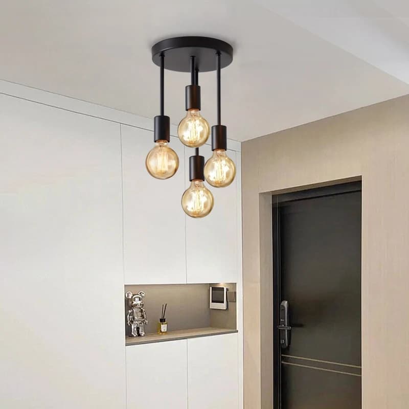 Plafonnier noir moderne à 4 ampoules E27, adapté à la chambre à coucher, à la cuisine, au couloir, a