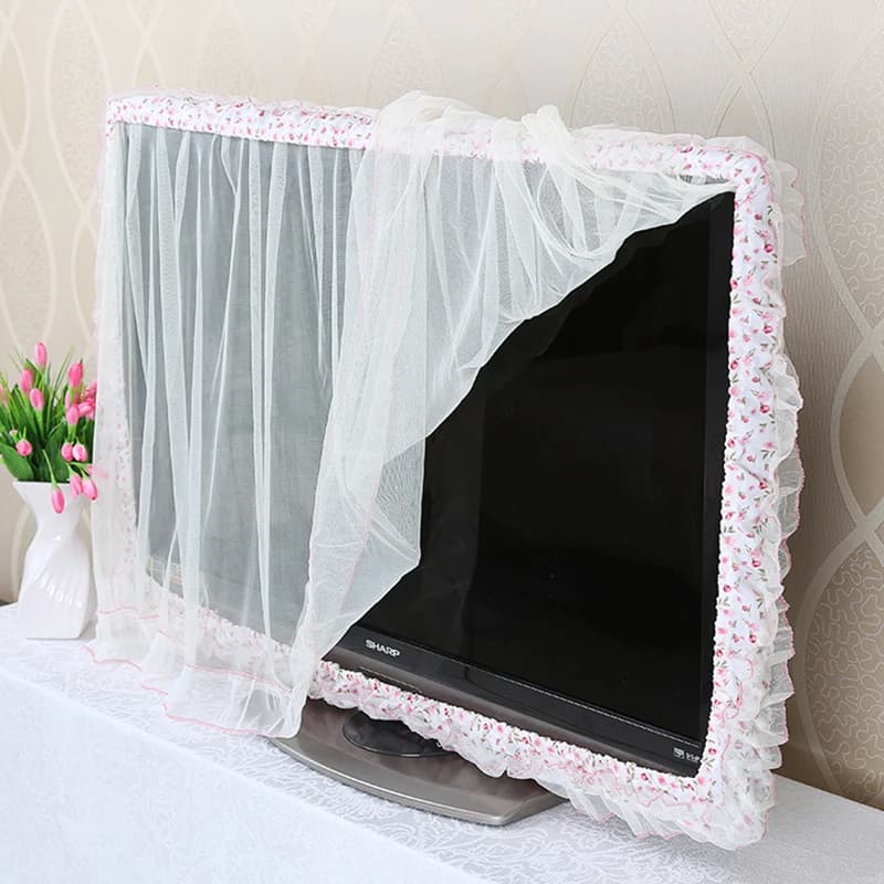 Rideau de porte en tissu dentelle, cercle TV pouvant être retourné, couvercle anti-poussière, écran 