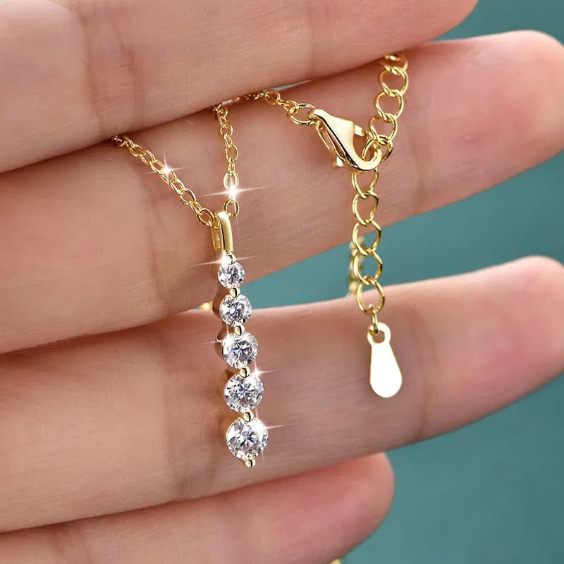 Lnngy – collier brillant en Moissanite à 5 pierres, collier à pendentif long en or rempli de 14 cara