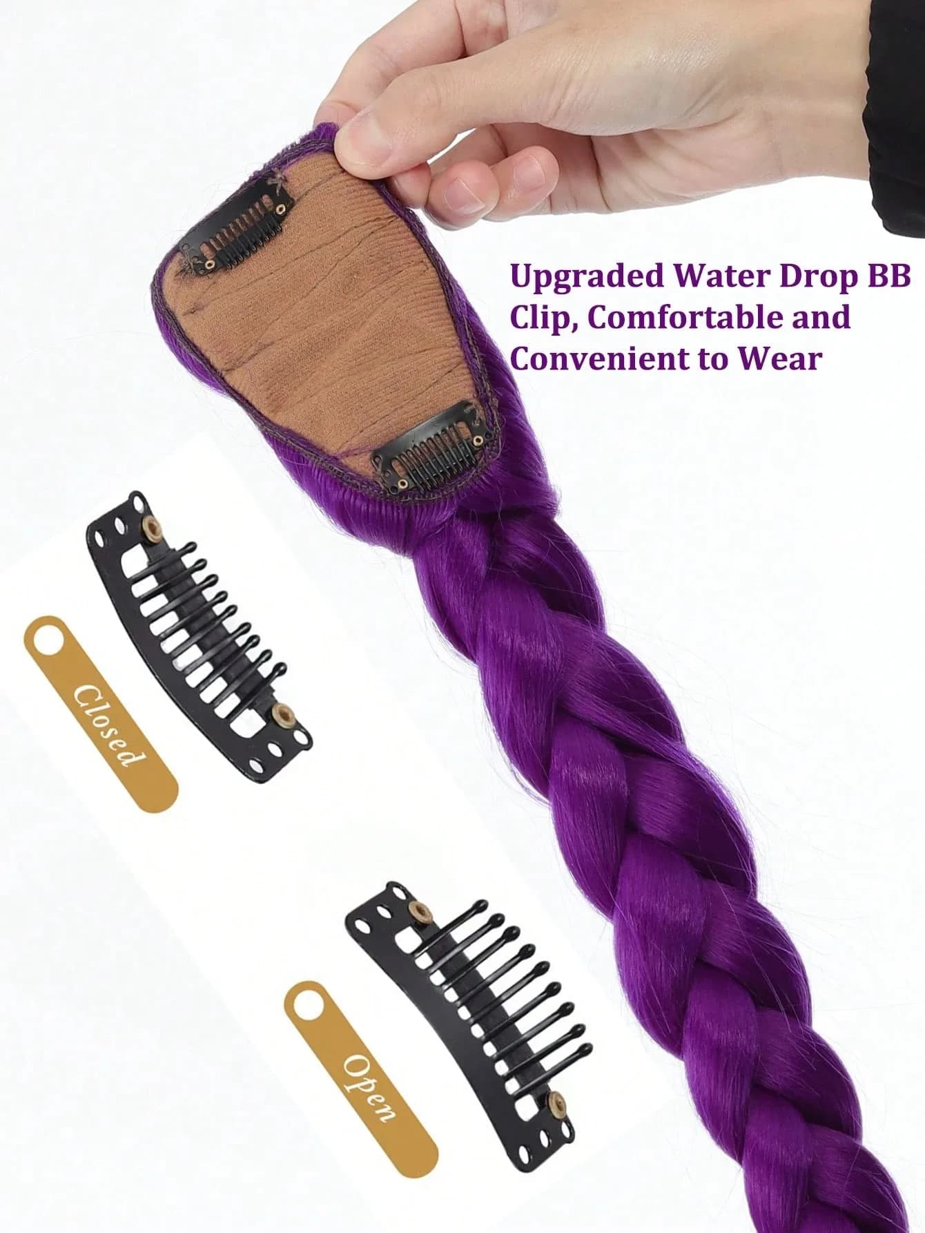Queue de cheval tressée synthétique violette, coiffure de Costume longue de 26 pouces avec Clips pou