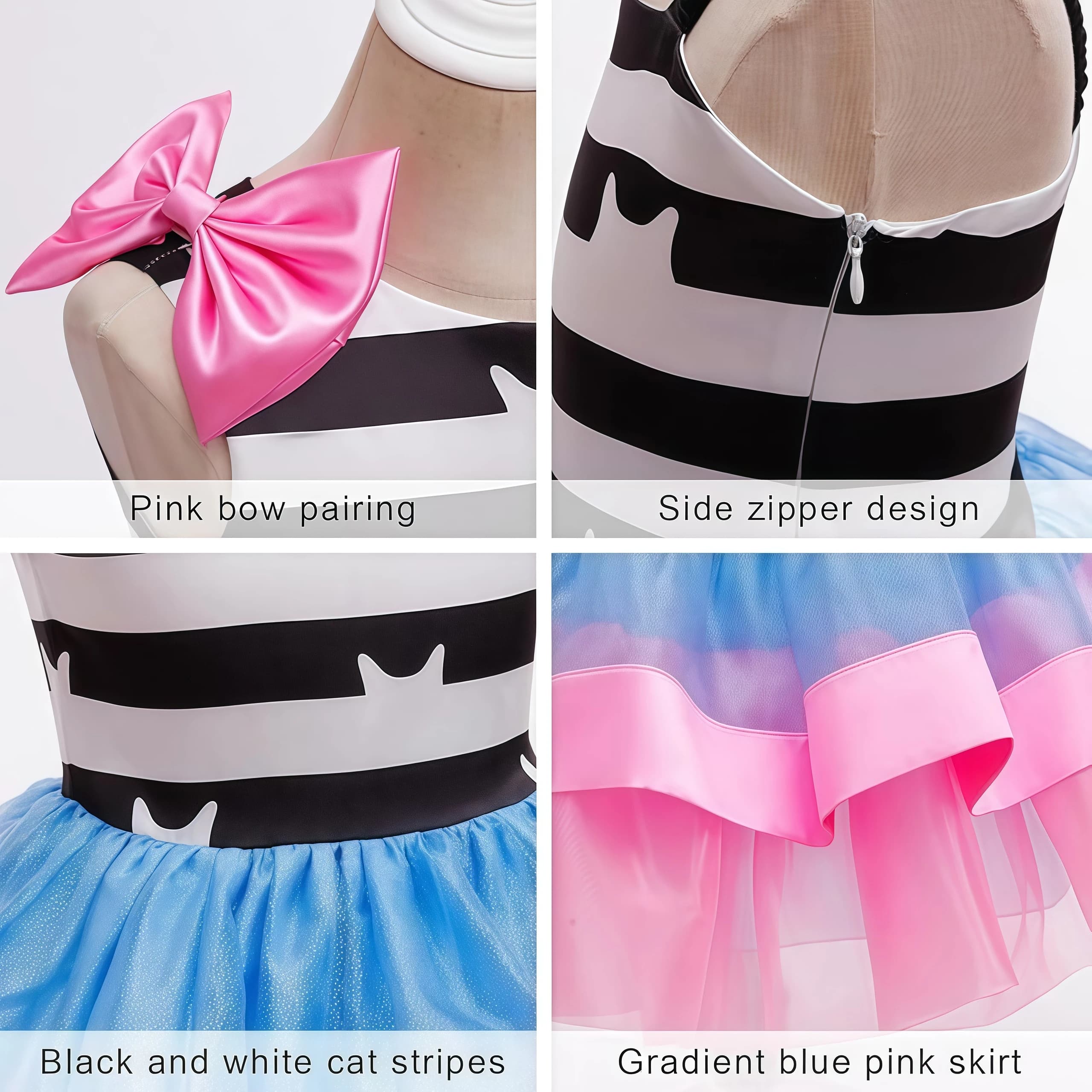 Hauts de chat rayés Gabby pour enfants, avec pantalon, accessoire pour petite fille, fête d'annivers