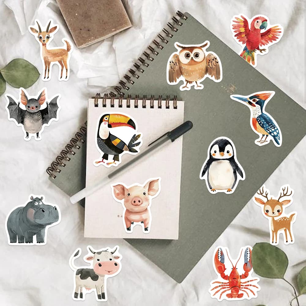 50pcs mignon enfants livre peintures animaux autocollants esthétique décalcomanie bagages Skateboard