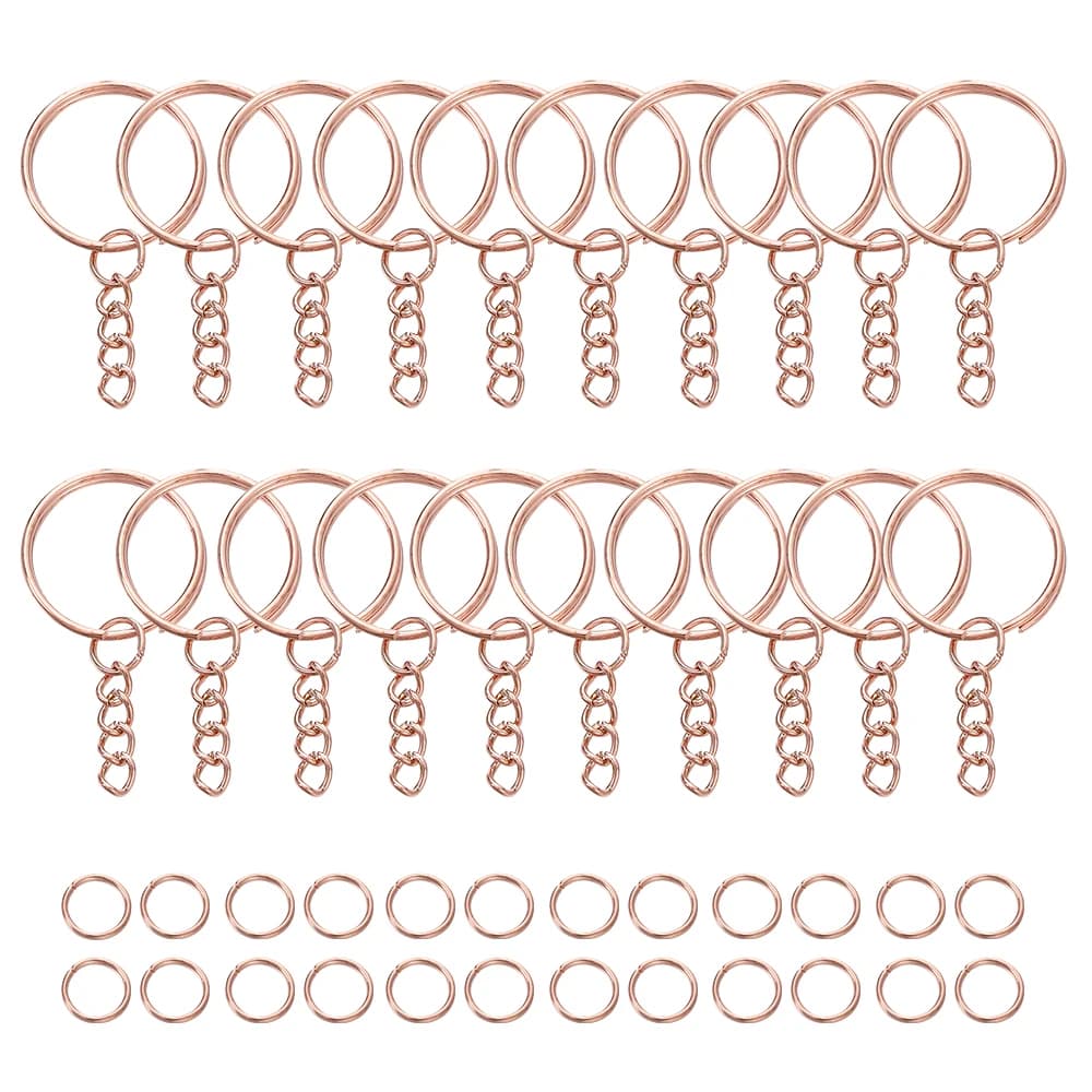 100 pièces 25mm porte-clés avec 100 pièces 8mm anneaux de saut connecteurs pour bricolage porte-clés