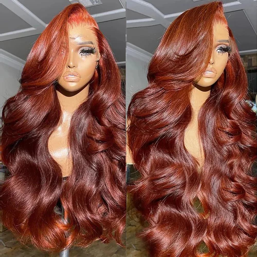 Perruque Lace Front Wig Body Wave Naturelle, Cheveux Humains, Couleur Rouge Brun HD, 13x4, 13x6, 4x4