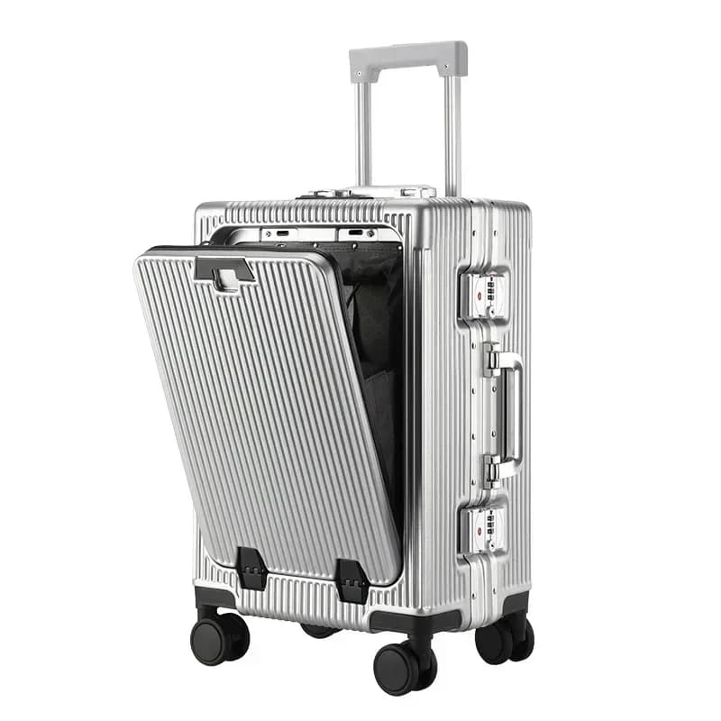 Valise à bagages roulante de grande capacité, ouverture frontale, cadre en aluminium ABS + boîtier d
