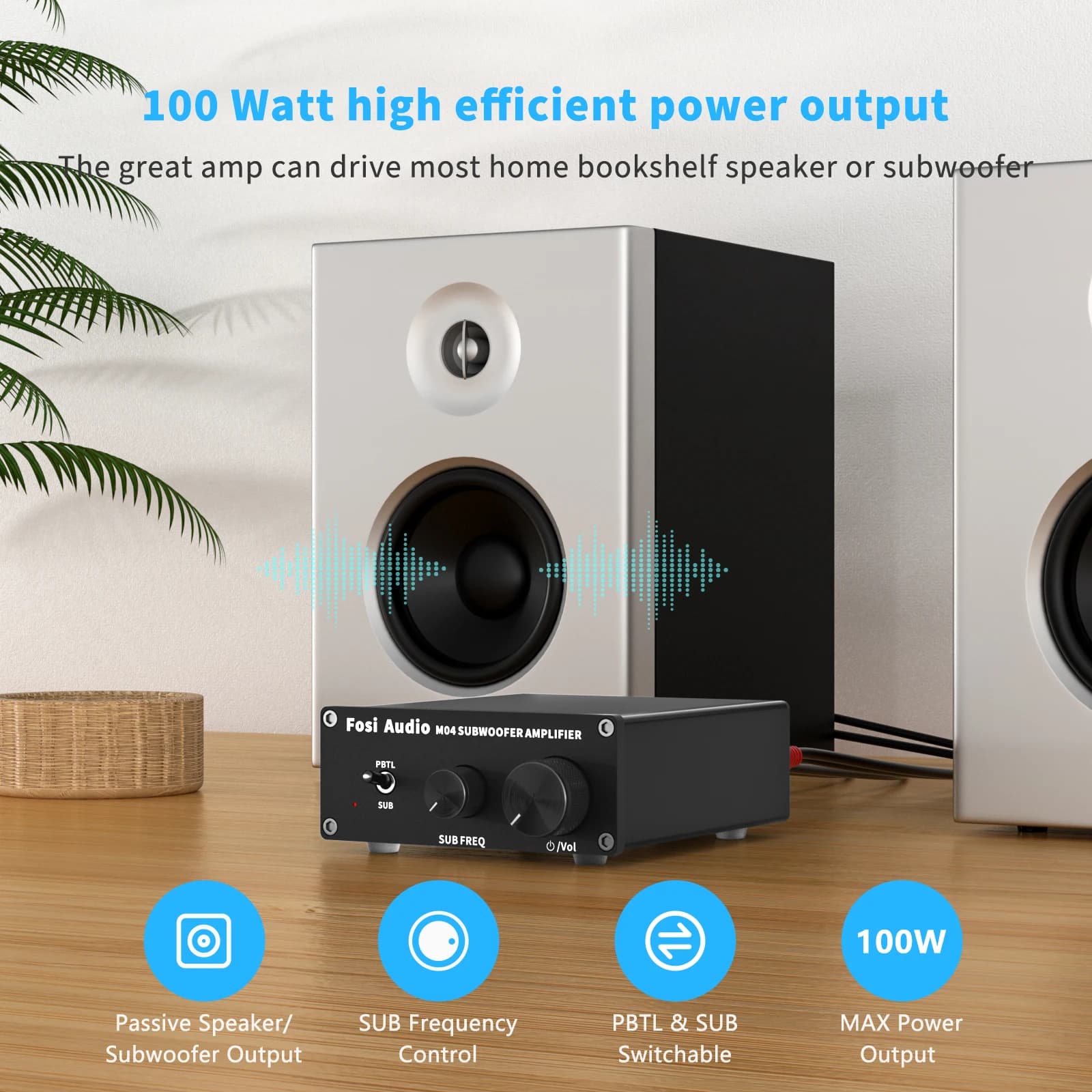 Fosi Audio Mono amplificateur caisson de basses 100W avec amplificateur de puissance de basse pour h