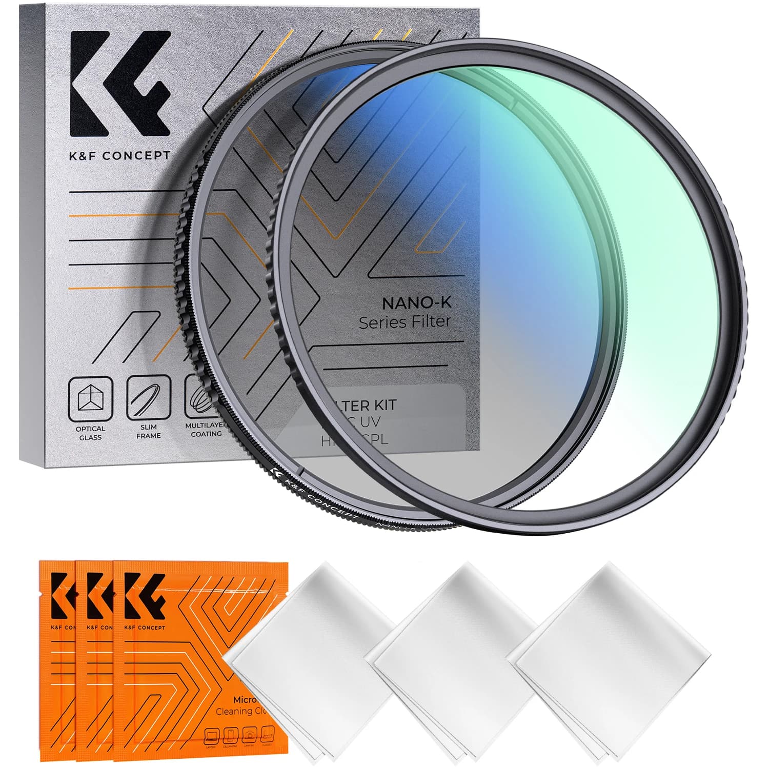 Kit de filtres K&F CONCEPT 2 pièces, densité neutre, MC, UV, CPL pour objectif d'appareil photo, 49 