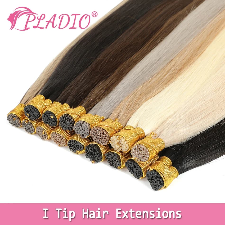 PLADIO Extensions de cheveux droites I Tip Extensions de cheveux naturels humains Capsule de kératin