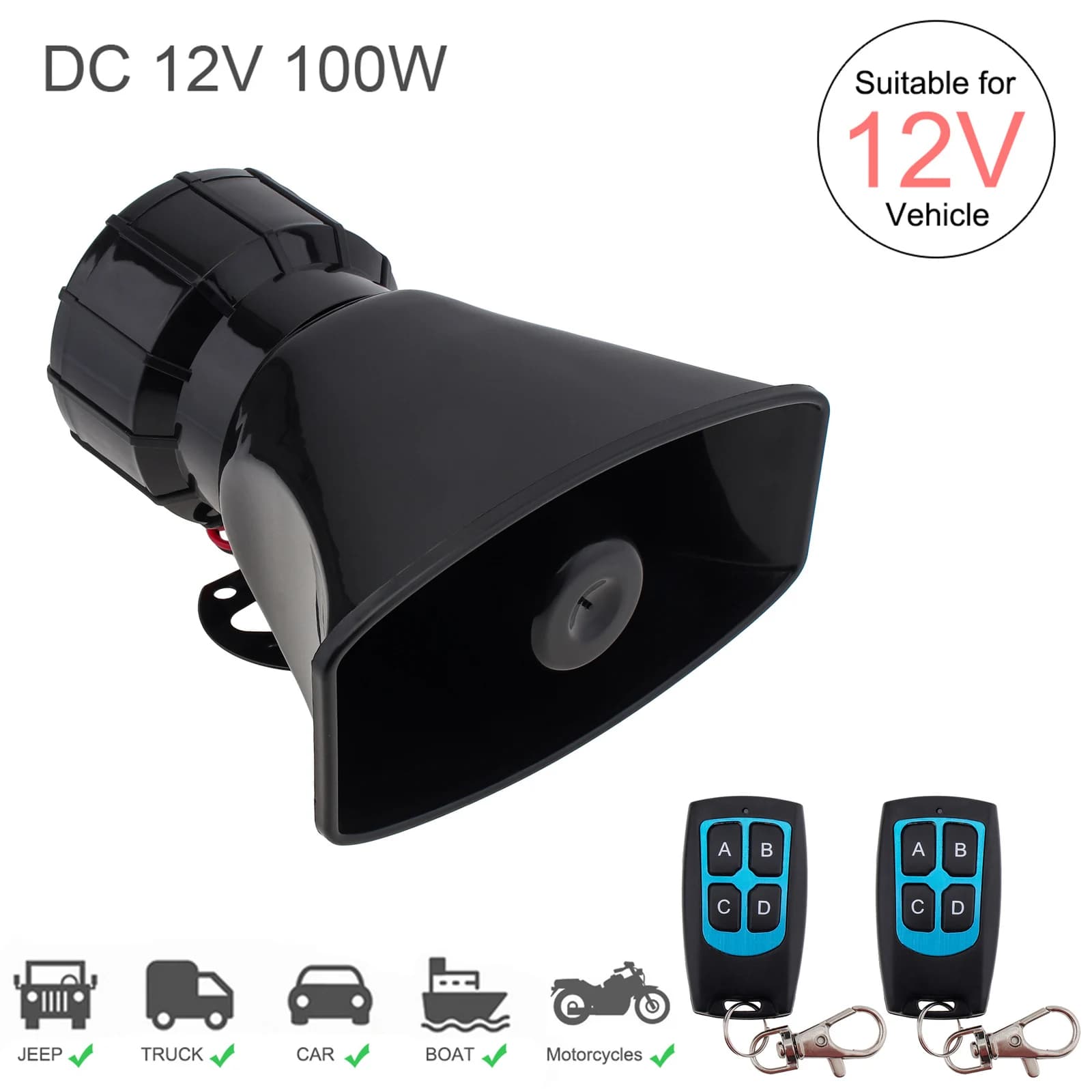 100W 12V 7 son voiture sirène véhicule klaxon avertissement sirène haut-parleur amplificateur klaxon