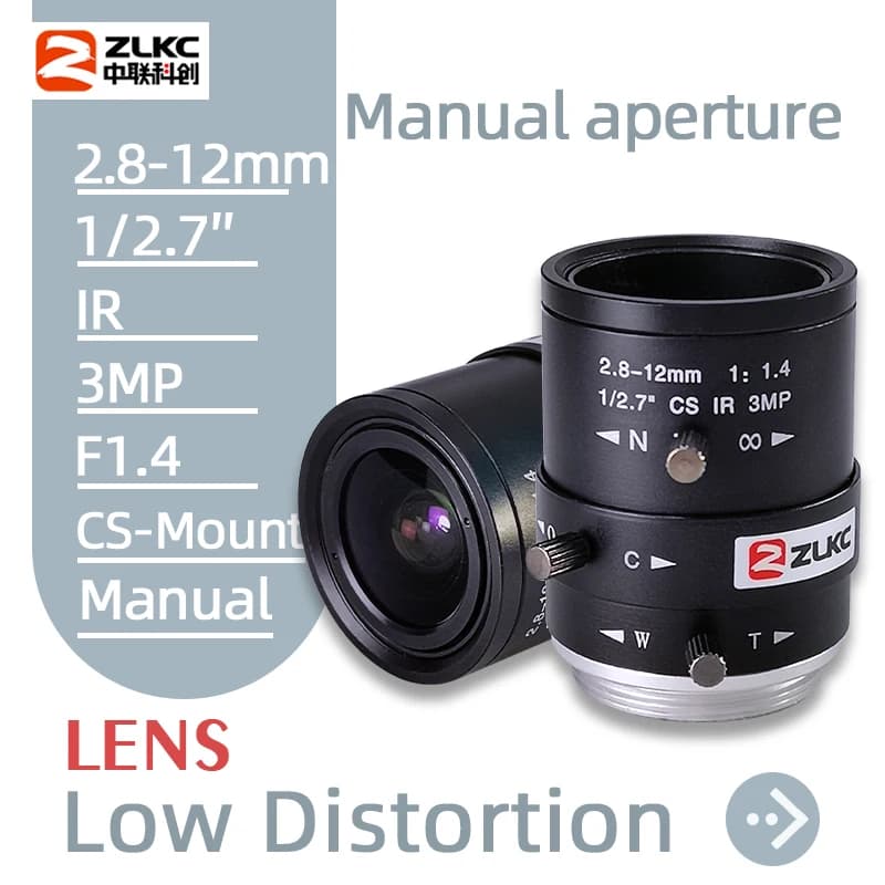 Objectif CCTV ZLKC CS Mount 1/2,7 pouces 2,8-12 mm, objectif varifocal à iris manuel, fonction IR, o