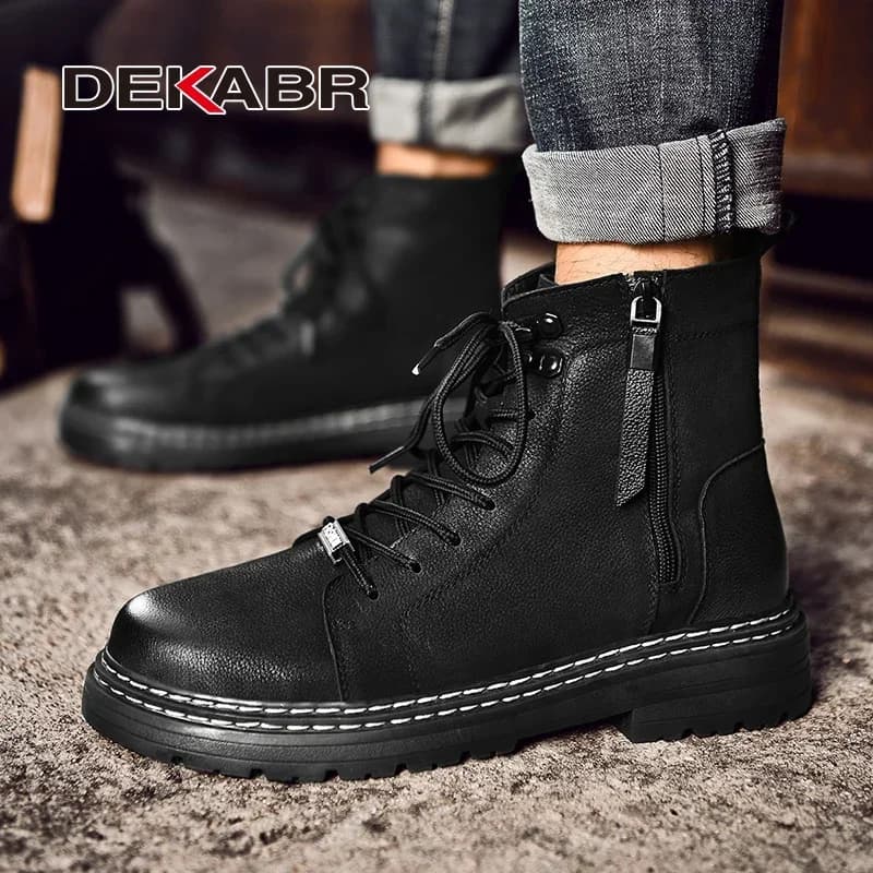 DEKABR-Chaussures de Moto Classiques en Cuir group Souple pour Homme, Bottes de Neige en Fourrure Do