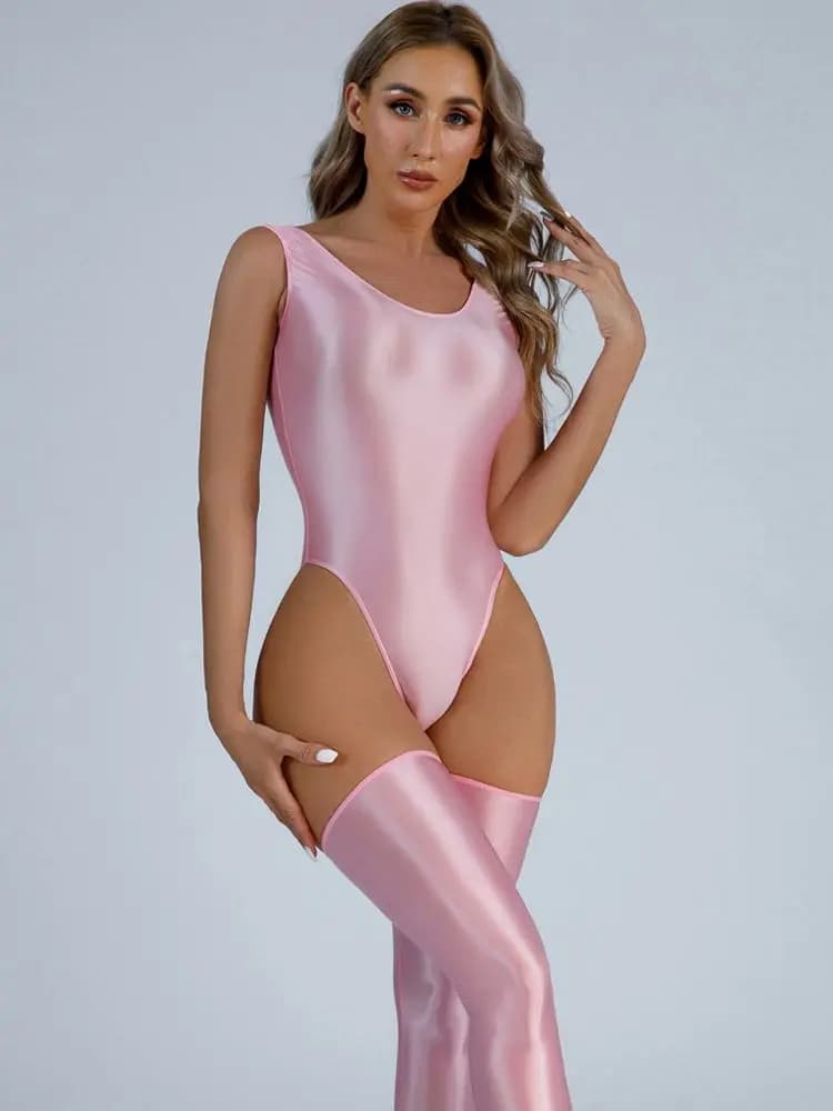 Maillot de bain brillant, coupe haute, string, collants, élastique, Catsuit, athlétique, gymnastique