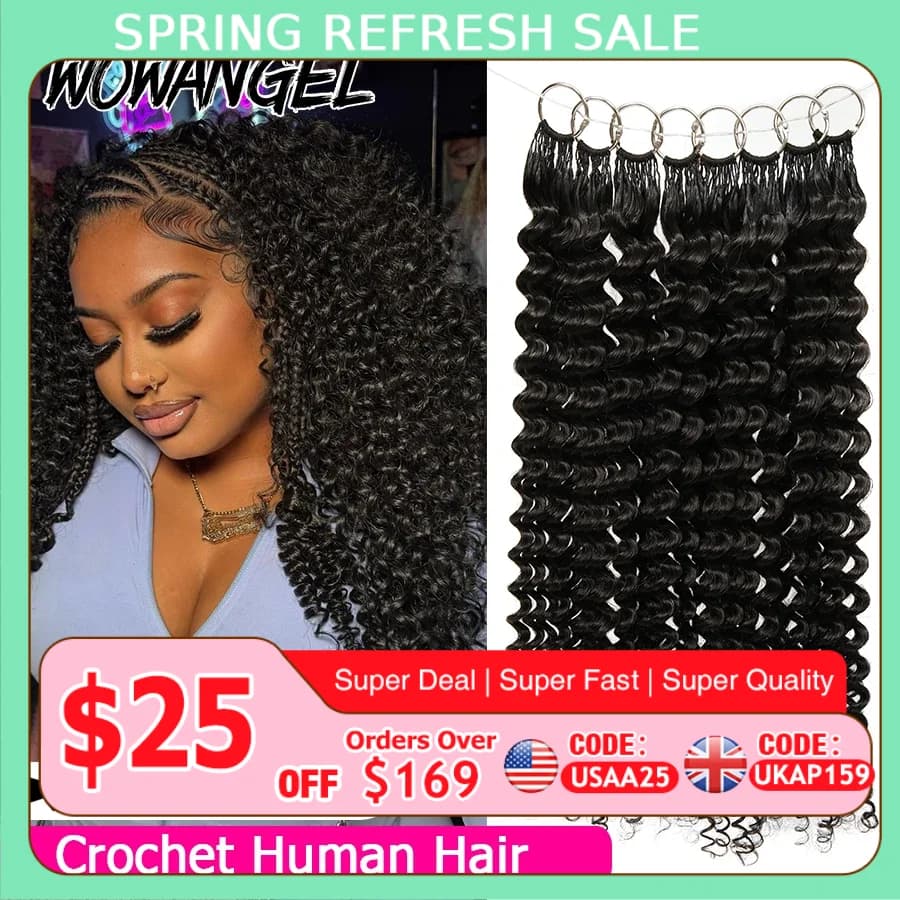 Extensions de cheveux humains au Crochet, cheveux humains bouclés et invisibles, pré-séparés, sans n