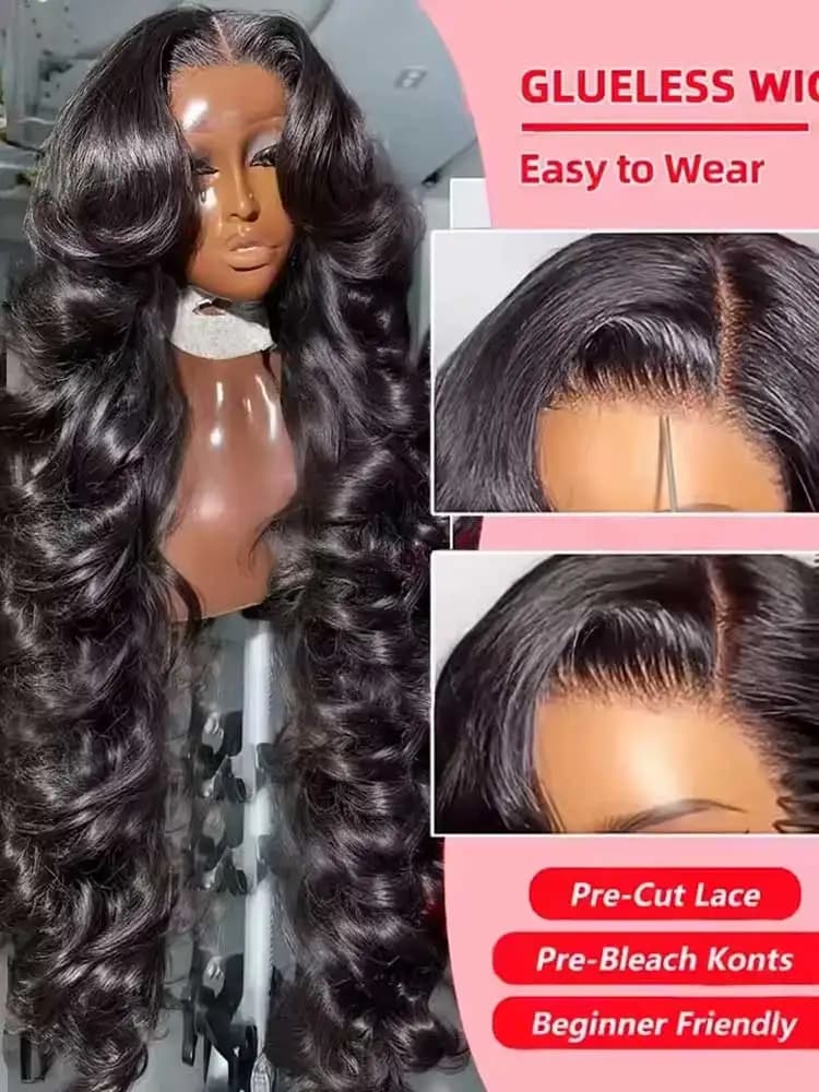 40 42 pouces 250% Wear And Go perruques sans colle vague de corps perruques de cheveux humains 13x4 