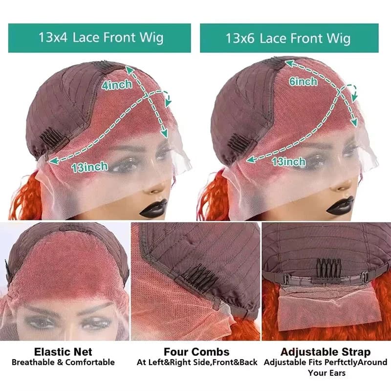 Perruque Lace Front Wig Body Wave Orange gingembre 13x6, cheveux humains transparents pour femmes # 