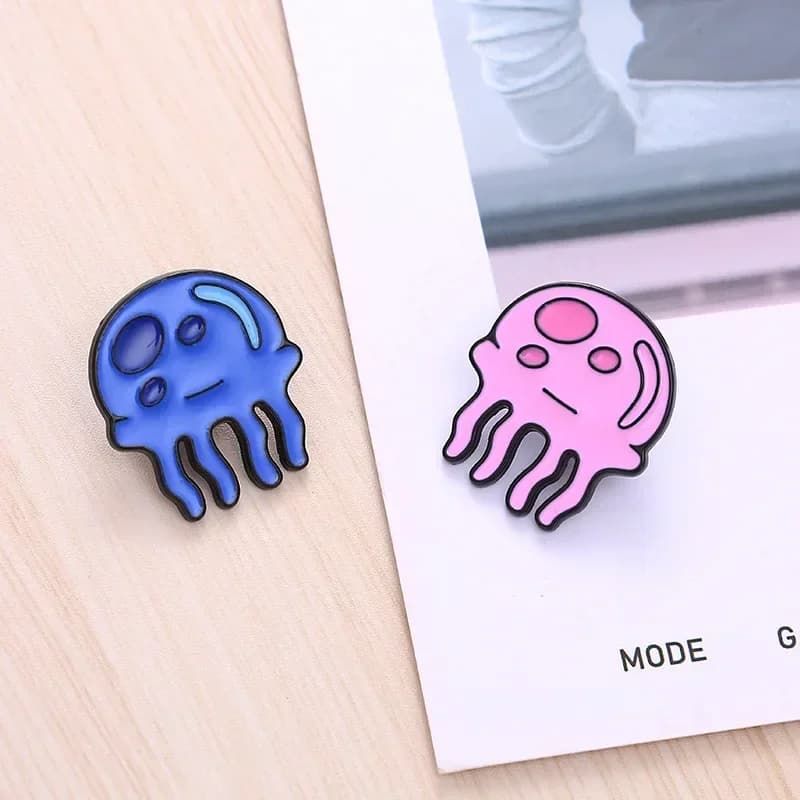 Badges métalliques de méduse Kawaii, bleu rose, broches d'animaux de dessin animé, sac de vêtements 