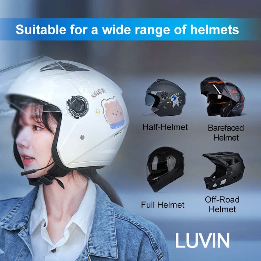 LUVIN l's-Casque de Moto Bluetooth Sans Fil, Oreillette Stéréo, Interphone Mains Libres, Batterie Lo