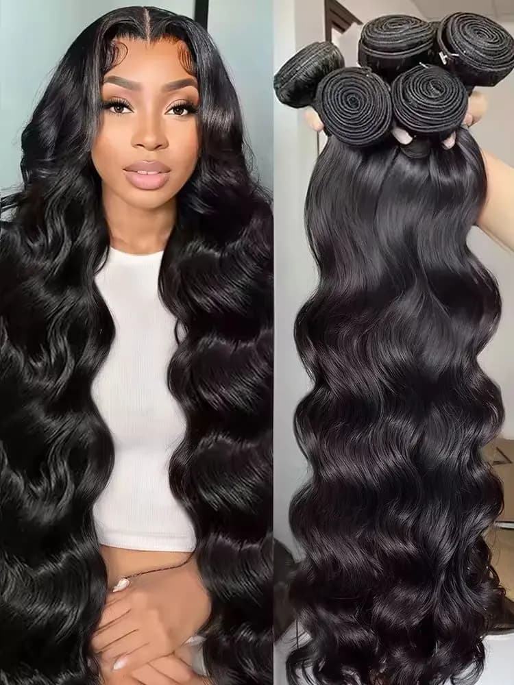Paquets de vague de corps cheveux humains couleur noire naturelle paquet de vague de corps 30 32 34 