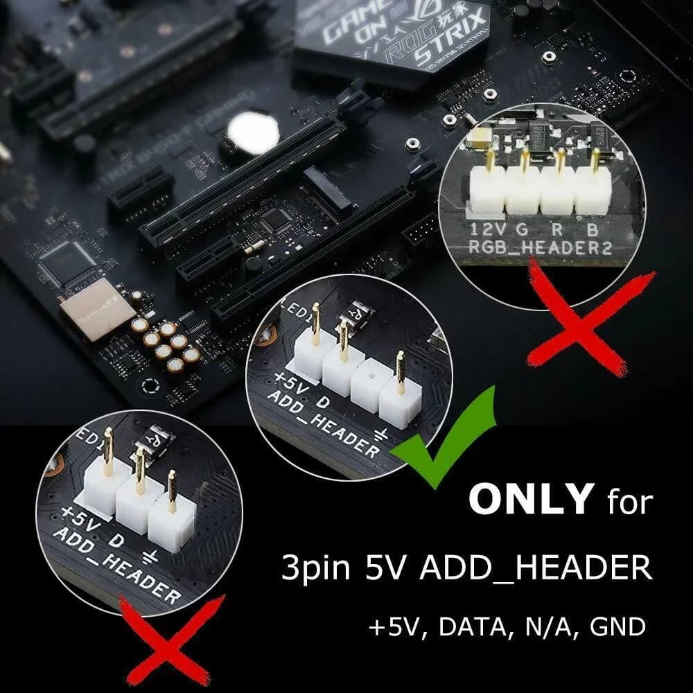 Bande lumineuse LED numérique arc-en-ciel adressable pour PC, 5V, 3 broches, en-tête ARGB, boîtier P
