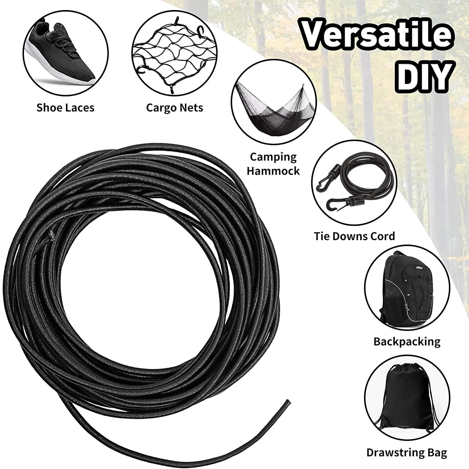 Corde élastique solide 1/2/3/4/5MM, blanc/noir, corde élastique de haute qualité, bande en caoutchou