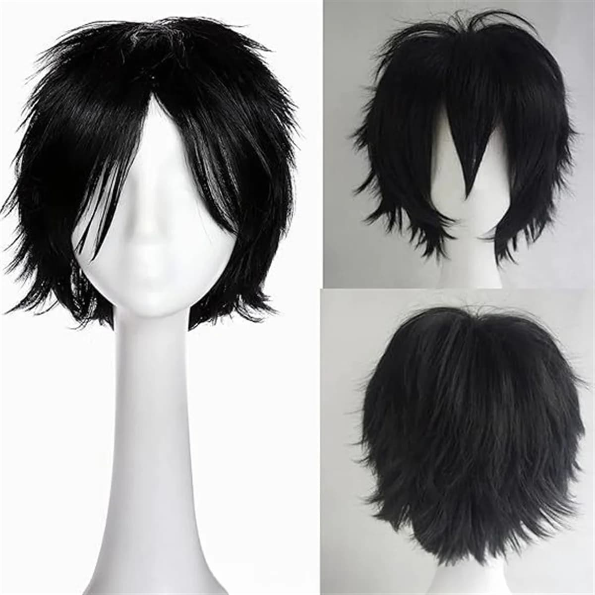 Perruque synthétique courte bouclée universelle noire, perruque de personnage de couleur variable po