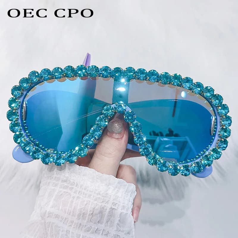 Diamants brillants Y2K lunettes de soleil femmes luxe surdimensionné une pièce lunettes de soleil lu