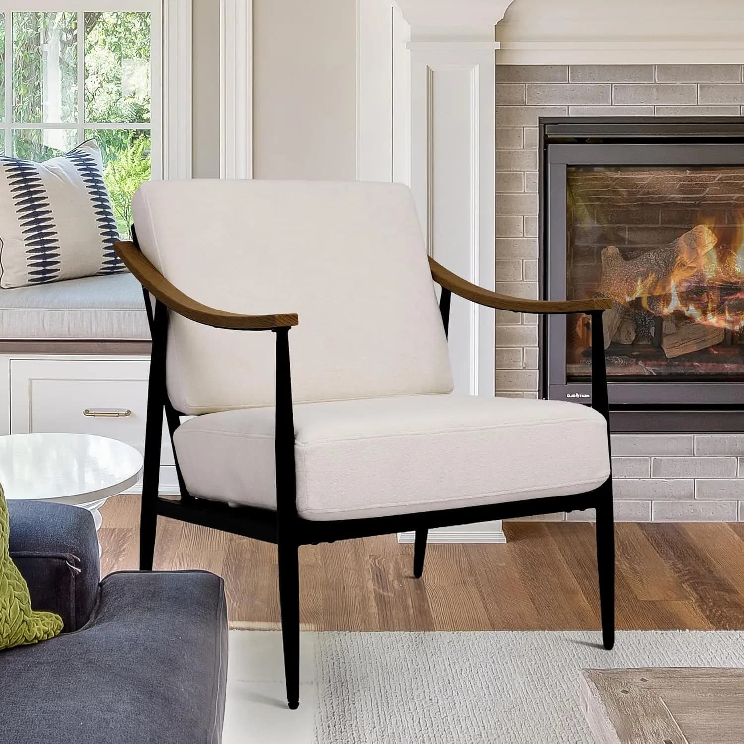 Fauteuil d'appoint rembourré de style Mid-Century avec structure en métal pour salon, chambre, burea