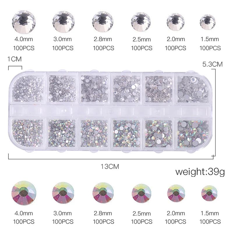 nail art  accesoires ongle decoration strass ongle Strass multi-tailles 3D cristal, 3 pièces/ensembl